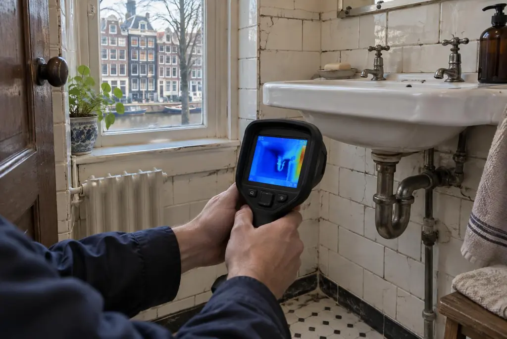 Lekdetectie Leusden – badkamer met oude leidingen achter de tegels