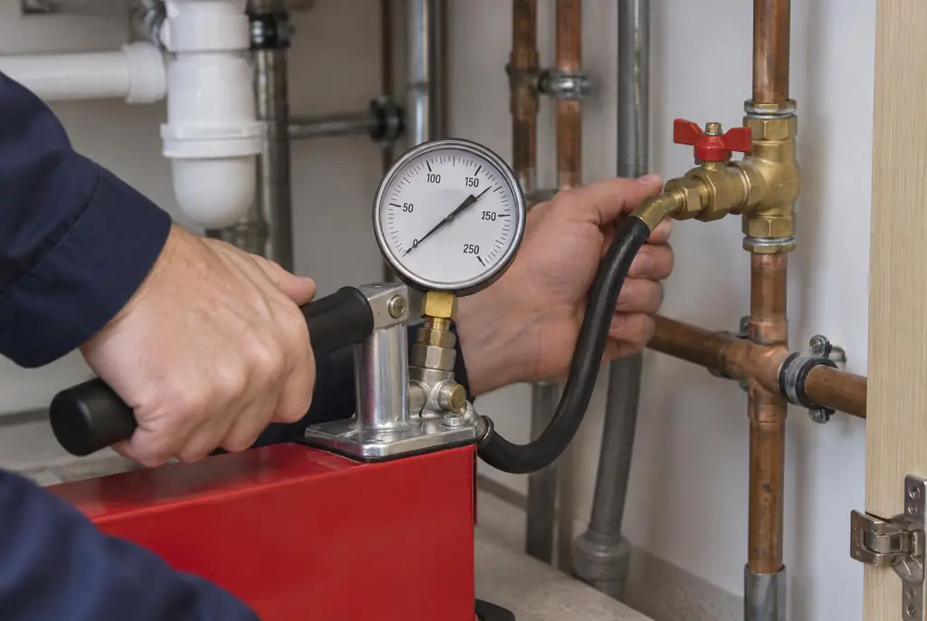 Lekdetectie Leusden – druktest op een waterleiding met een manometer