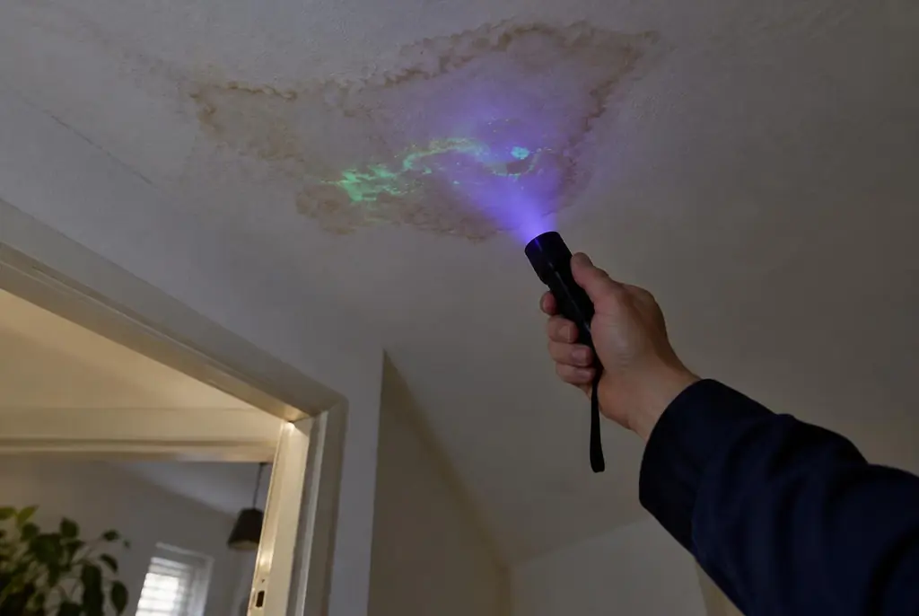 Lekdetectie Leusden – kleurstof controleren op het plafond met uv-licht