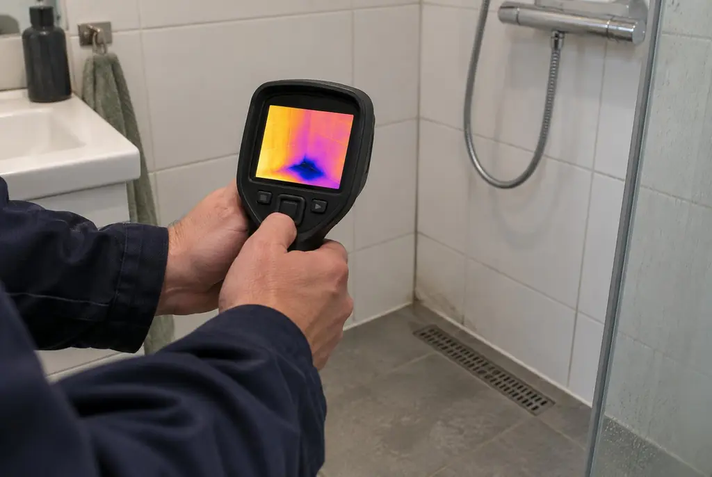 Lekdetectie Leusden – lekdetectiespecialist met warmtebeeldcamera in een badkamer