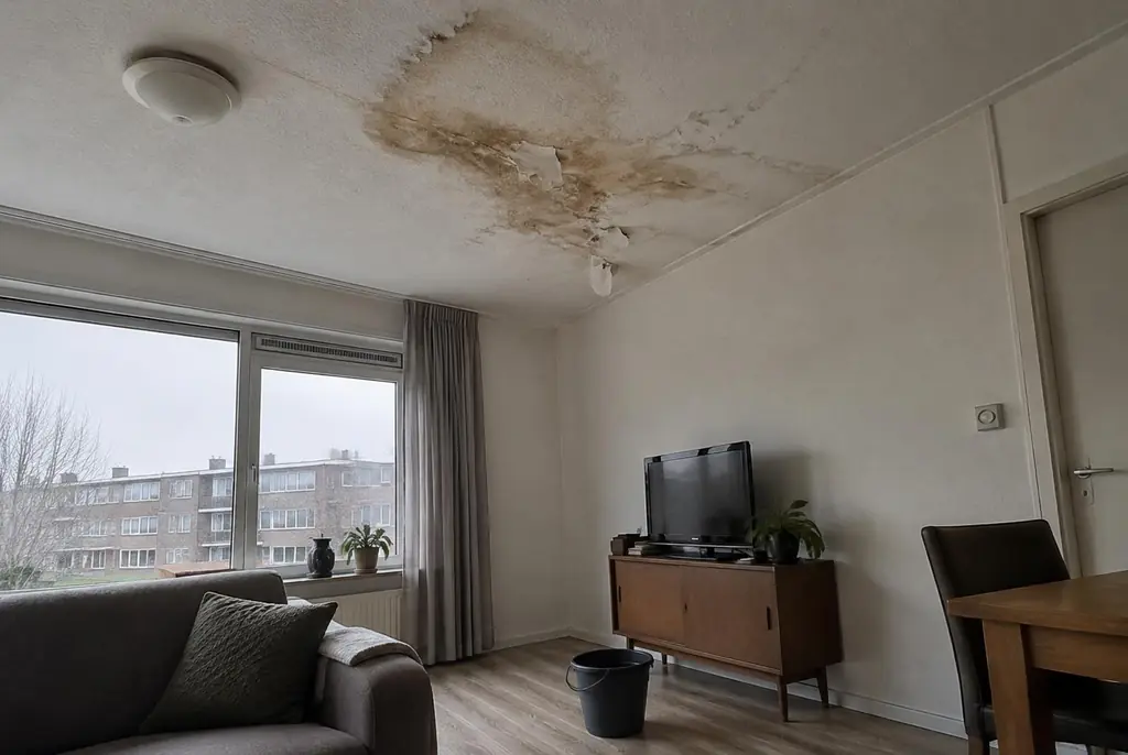 Lekdetectie Leusden – vochtplek op het plafond onder een badkamer